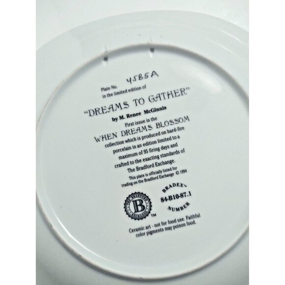 Collectable Plate "Dreams To Gather" "When Dreams Blossom" M.Renee McGinnis 1994 - Picture 7 of 11